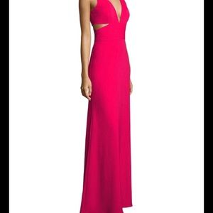 Shelli Segal Deep V Cut Out Gown Hot Pink